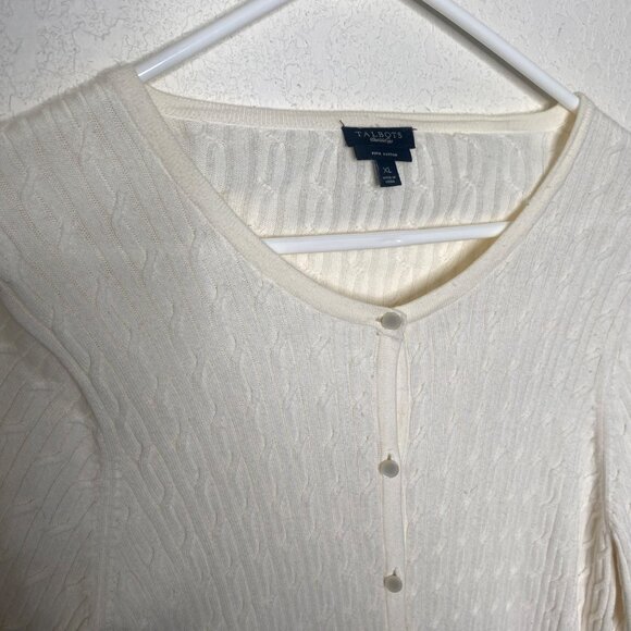 Talbots Pima Cotton‎ Cable Knit Cardigan Sweater Womens XL Ivory - Picture 5 of 9